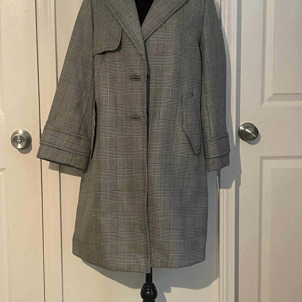 Topshop Black and White Checkered Trench Coat